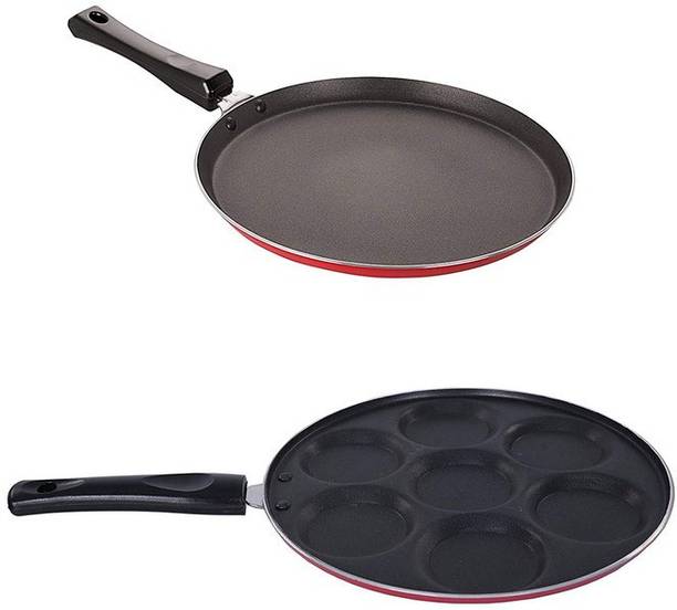 NIRLON PFOA Free Non-Stick Dosa Tawa and Uttapam Tawa Combo Set Offer Non-Stick Coated Cookware Set
