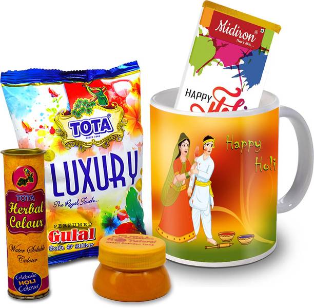 Midiron Holi Gifts | Herbal Colors |Luxury Chocolate Bar| Printed Mug For Friends & Relative –DTHoli26 Ceramic Gift Box