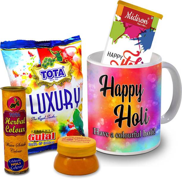 Midiron Holi Gifts | Herbal Colors |Luxury Chocolate Bar| Printed Mug For Friends & Relative –DTHoli30 Ceramic Gift Box
