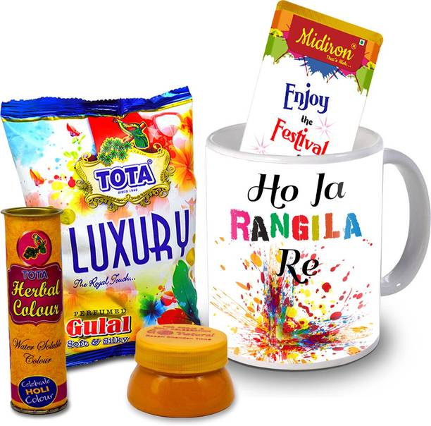 Midiron Holi Gifts | Herbal Colors |Luxury Chocolate Bar| Printed Mug For Friends & Relative –RBHoli06 Ceramic Gift Box