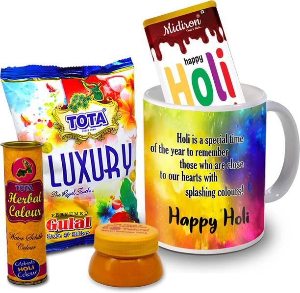 Midiron Holi Gifts | Herbal Colors |Luxury Chocolate Bar| Printed Mug For Friends & Relative –DTHoliBar31 Ceramic Gift Box