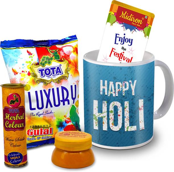 Midiron Holi Gifts | Herbal Colors |Luxury Chocolate Bar| Printed Mug For Friends & Relative –DTHoli02 Ceramic Gift Box