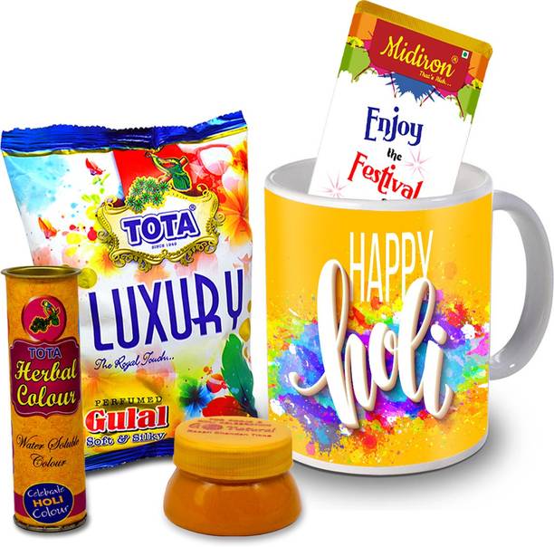 Midiron Holi Gifts | Herbal Colors |Luxury Chocolate Bar| Printed Mug For Friends & Relative –DTHoli04 Ceramic Gift Box