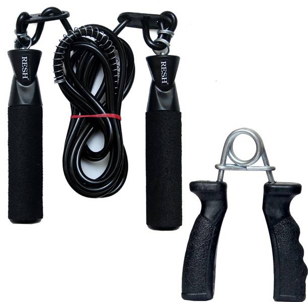 रेश Black Ball Bearing adjustable skipping rope + Black plastic hand grip फिटनेस एक्सेसरी किट किट