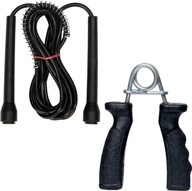 Resh Black skipping rope + Black plastic hand grip जिम & फिटनेस किट