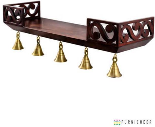 Village India Handicrafts Solid Wood Wall Mounted Hand Made Boat Shaped Pooja Mandir/ Prayer Unit in Brown Finish MDF (Medium Density Fiber) Wall Shelf