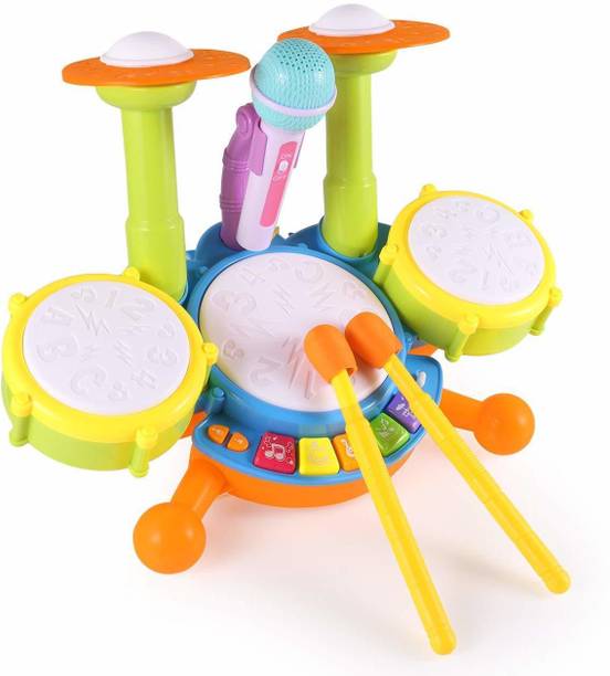 jiyan enterprise1 Drum Set for Kids Electric Musical Playset Flash Light Toy with Microphone Drum