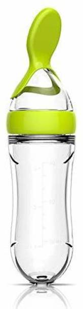 FIRST TREND Silicone Baby Food Feeding Bottle with Spoon ( Green ) - 120 ml