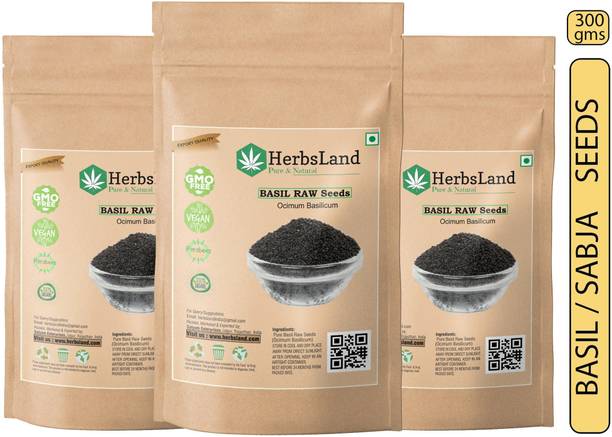 हर्बस्लैंड बेसिल सीड्स / तुकमारिया / सब्जा / बापजी सीड्स फॉर प्रोटीन | आयरन | फोलिक एसिड एंड डायटरी फाइबर | कैल्शियम | एंटी ऑक्सीडेंट फॉर वेट लॉस सीड बीज