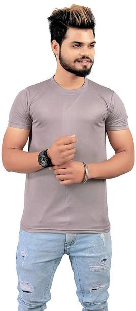 Abhirocks Solid Men Round Neck Grey T-Shirt