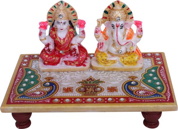 Deeha Craft LAXMI-GANESHJI WITH CHOWKI, MARBLE STETUE,LORD GANESHA,DEVI LAXMI FOR POOJA Decorative Showpiece  -  11 cm