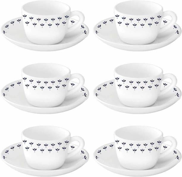 BOROSIL Pack of 12 Opalware Fabula Cup and Saucer Set