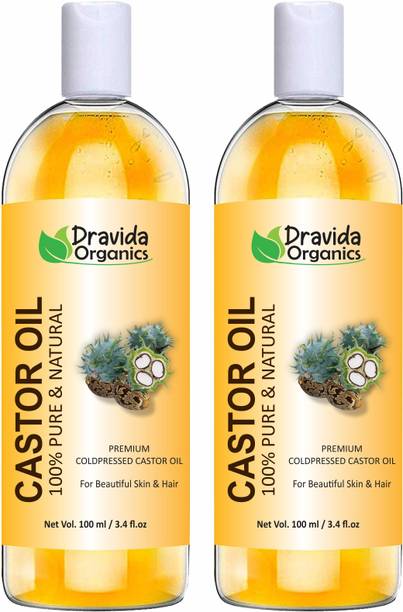 Dravida Organics Cold-Pressed 100% Pure Castor Oil (Pack of 2) Hair Oil