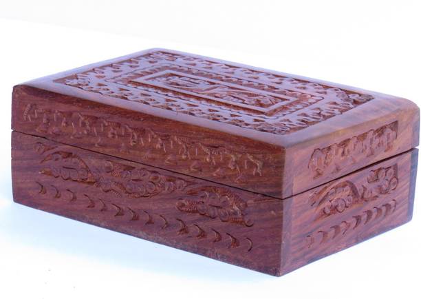 WOODINO Mughal Carving Art Full Carved (6x4 inch) Makeup and Jewellery Vanity Box