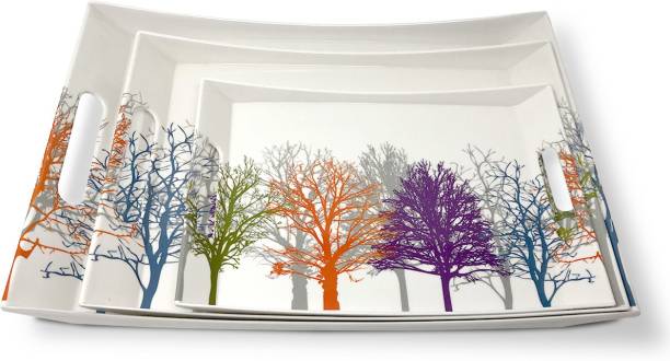 U.P.C. Melamine Multicolor Tree Print Serving Tray, Set of 3 (Small, Medium and Large Size) Ocean Series Tray