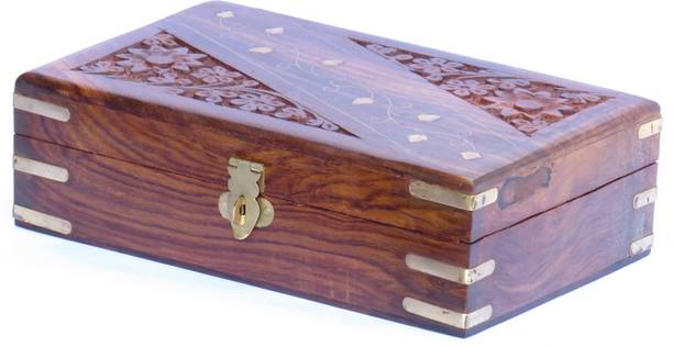 WOODINO Rosewood Box Brass Carving Makeup and Jewellery Vanity Box