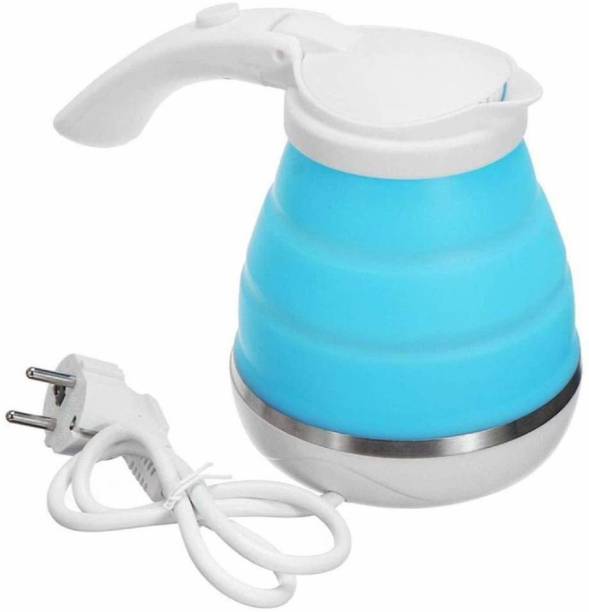 NMS TARDERAS Travel Fold-able Food Grade Electric Kettle Portable Silicone Collapsible Kettle 110-220V 650ML for Most Travel and Home & Office Use Electric Kettle (0.6 L, Blue) Multi Cooker Electric Kettle