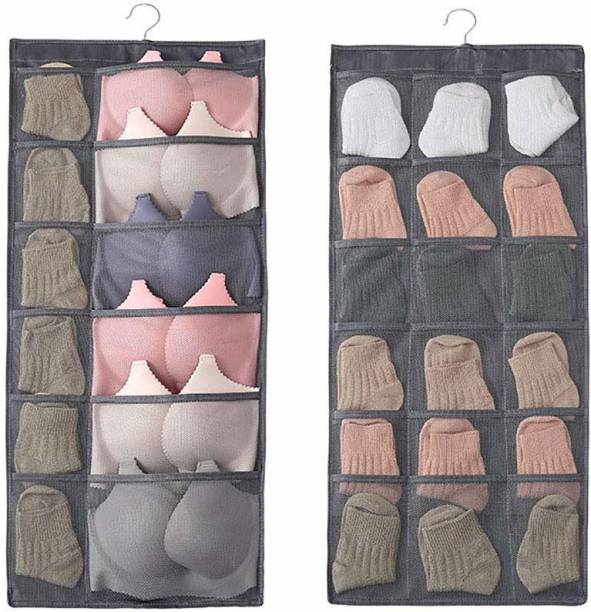 Getko With Device Dual-Sided Hanging Closet Organizer with 30 Mesh Pockets, Hanger Wall Shelf Organizers for Stockings, Panties, Bra, Socks & Travel Accessories Closet Organizer
