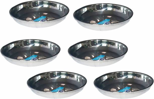 नीलम Stainless Steel 6.5 22G Diamond Halwa Plate, 13 cm, Silver, Set of 6 क्वार्टर प्लेट