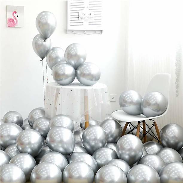 Bash N Splash Solid Helium quality Silver Chrome Latex Party Decoration Balloon (Pack of 50) Balloon