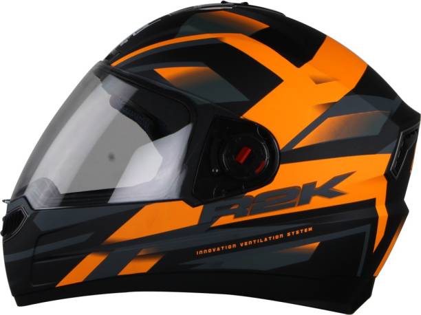 Steelbird SBA-1 R2K HF Full Face Helmet with Detachable Handsfree Device in Matt Black/Orange with Clear Visor Motorcycle Smart Helmet