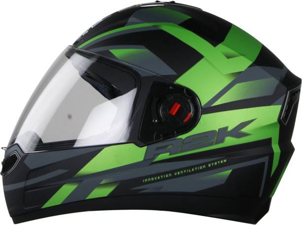 Steelbird SBA-1 R2K HF Full Face Helmet with Detachable Handsfree Device in Matt Black/Green with Clear Visor Motorcycle Smart Helmet