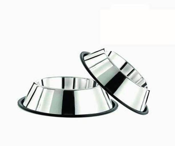 ELTON set of 2 stainless steel non tip bowls (Small) for puppy's & cats Round Stainless Steel Pet Bowl