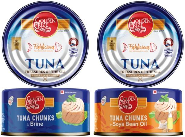 Golden Prize Tuna Chunk in Brine and Tuna Chunk In Soyabean Oil (2 x 185gms Each) Slices 370 g