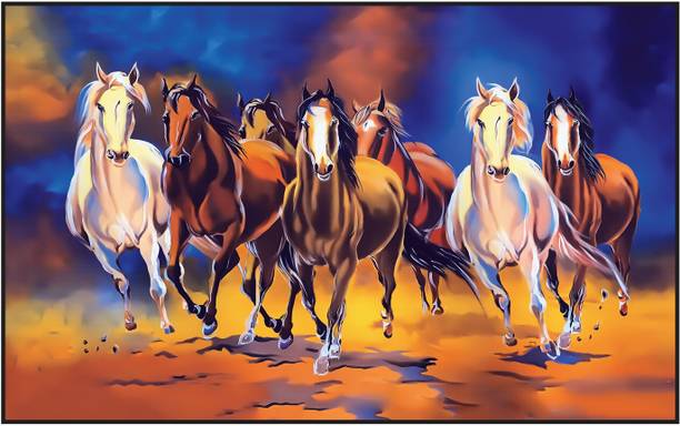 Seven Lucky Running Horses Vastu Wallpapers Vinyl Sticker Poster for Living Room,Bedroom,Office,Kids Room,Hall etc Paper Print