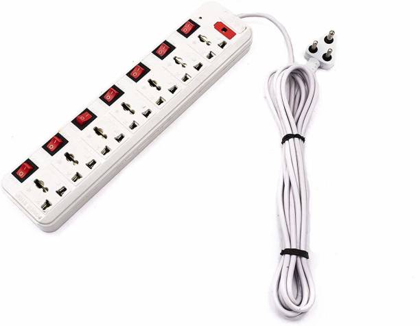 Skeisy Extension Board, 7+7 Multi Plug Points Universal Sockets Strip, LED Indicator & Master Switch, 3.6 Meters Cord - 6 AMP, Black 7  Socket Extension Boards