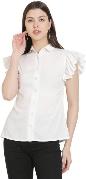 FORELEVY Casual Butterfly Sleeve Solid Women White Top