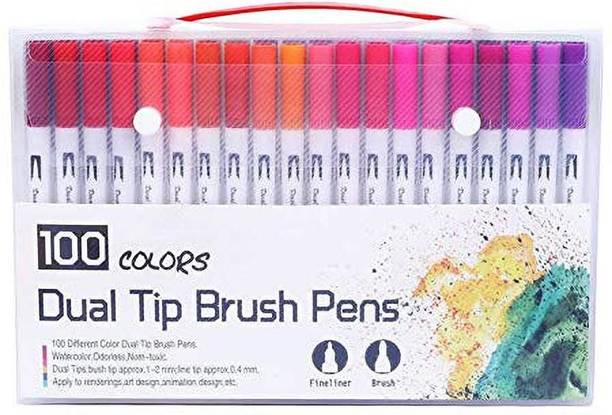 Sabahz Trading Dual Tip Colour Watercolour Painting Brush Marker Pens Set (Multicolour) (100 Color Dual Tip Marker Set)