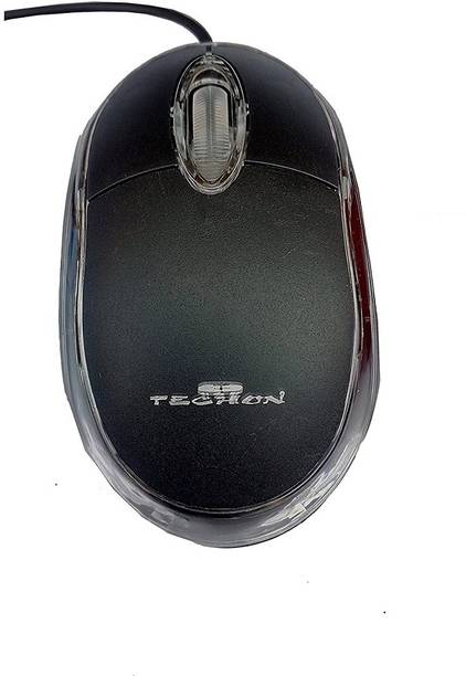 TECHON Wired Mouse For Laptop, PC | USB Wired Optical Mouse For Laptop, Desktop Wired Optical Mouse (USB 2.0, Black) Wired Ambidextrous Optical  Gaming Mouse