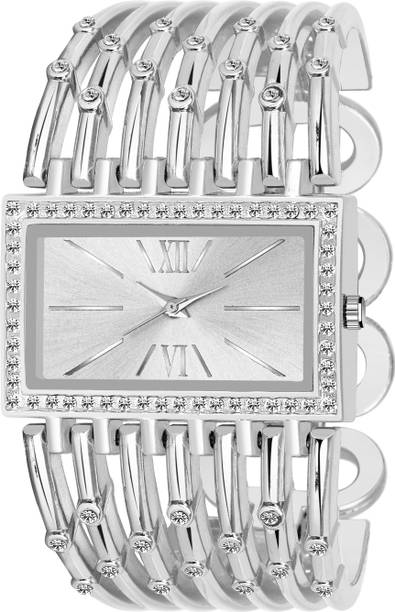 Analog Watch  - For Girls L_627 SILVER JEWEL DIAMOND STUDDED BRACELET QUARTZ ANALOG WATCH FOR WOMEN