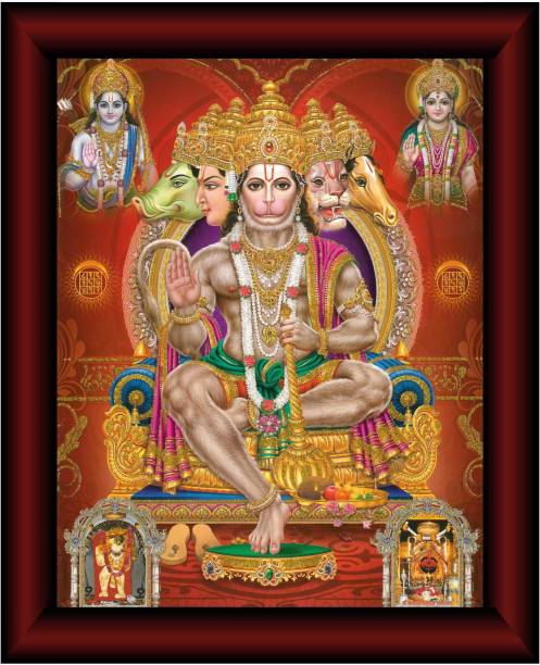SAF Panchmukhi Hanuman UV Textured Multi-Effect Painting Digital Reprint 14 inch x 11 inch Painting
