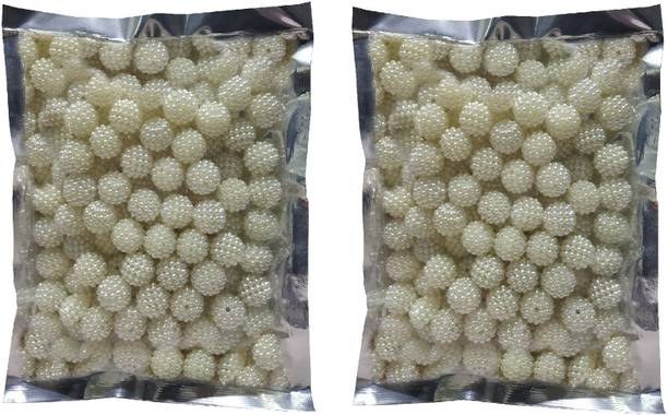 Uniqon Pack of 200 Gram(200 Pcs Approx) 14mm White Angura Moti Balls Pearl Bead Stone Embroidery Craft Material for Artificial Jewellery Beading Scrap Booking Craftworks and Decorations