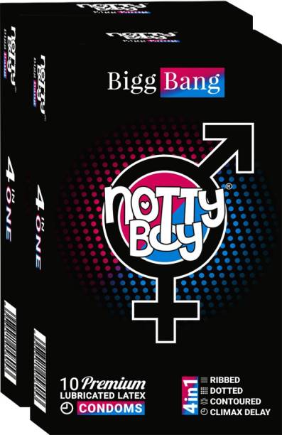NottyBoy 4in1 Condoms- (2x10s) Ribs, Climax, Dots & Contour Condom