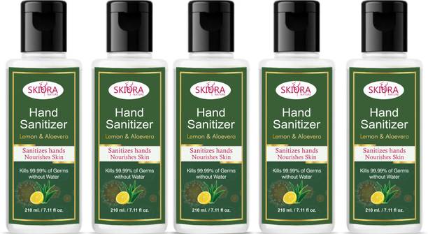Skiura  kills 99.99% germs and infection without water with triple action formula sanitizes (Pack of 5) Hand Sanitizer Bottle
