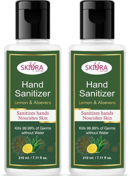 Skiura  kills 99.99% germs and infection without water with triple action formula sanitizes (Pack of 2) Hand Sanitizer Bottle