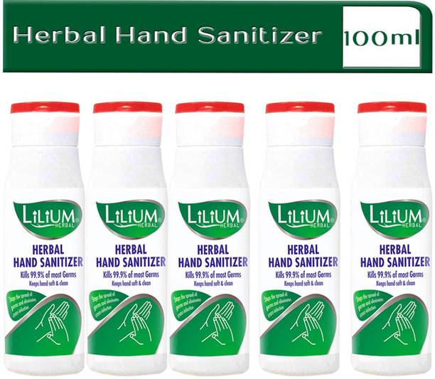 LILIUM Herbal , Fliptop, 100ml, Pack of 5 Hand Sanitizer Bottle
