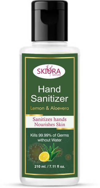 Skiura  kills 99.99% germs and infection without water with triple action formula sanitizes Hand Sanitizer Bottle