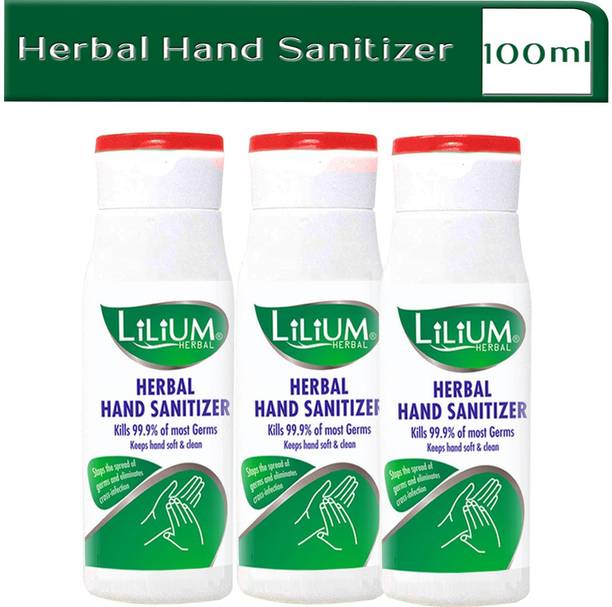 LILIUM Herbal , Fliptop, 100ml, Pack of 3 Hand Sanitizer Bottle