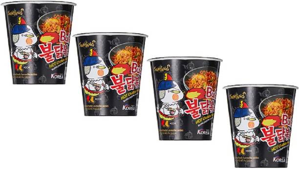 Samyang Hot Chicken Cup Ramen, 70 g Pack of 4 Hakka Noodles Non-vegetarian