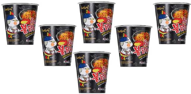 Samyang Hot Chicken Cup Ramen, 70 g Pack of 6 Hakka Noodles Non-vegetarian