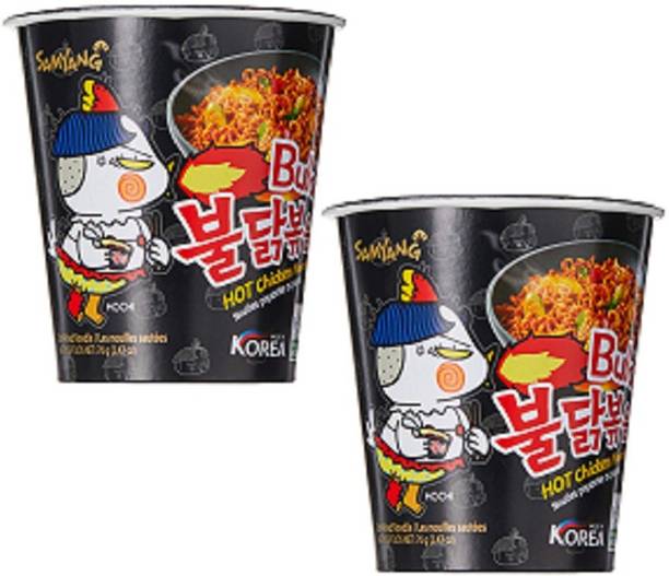 Samyang Hot Chicken Cup Ramen, 70 g Pack of 2 Cup Noodles Non-vegetarian