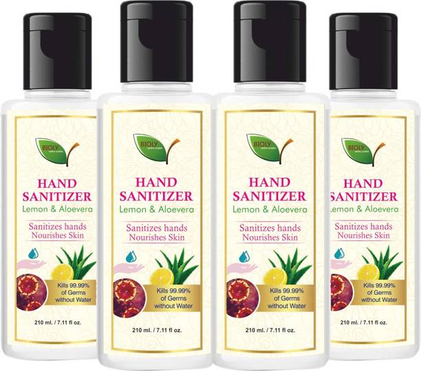 Bioly  kills 99.99% germs and infection without water with triple action formula sanitizes (Pack of 4) Hand Sanitizer Bottle