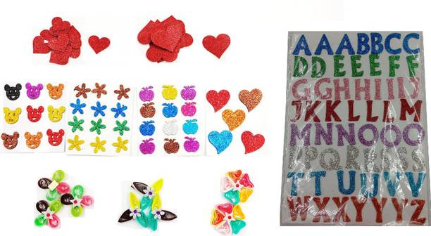 R H lifestyle Self-Adhesive Stick On Craft Glitter EVA Foam Stickers, Alphabet and Quilling Flowers Simply Creative DIY For Kids Art and Crafts