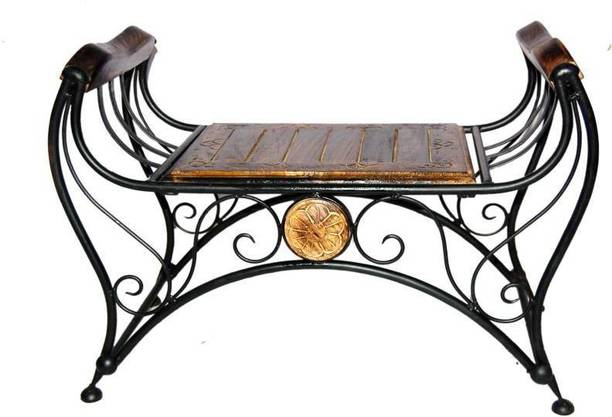 S S HANDICRAFT WOODEN & WROUGHT IRON BAR STOOL Solid Wood Bar Stool