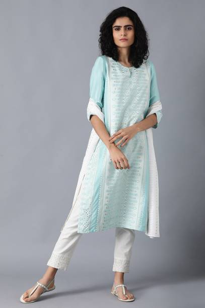 Block Print Viscose Rayon Straight Kurta for Women