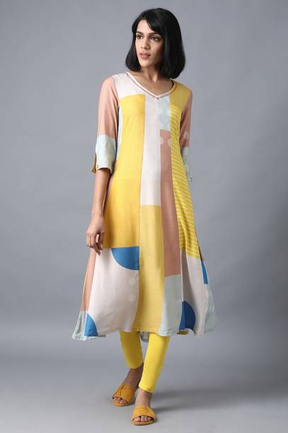 Geometric Print Viscose Rayon Flared Kurta for Women